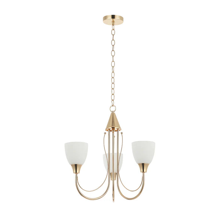 Golden Chandelier with Frosted Glass Shades – 3-Light (PL 7003-27-03-GD)
