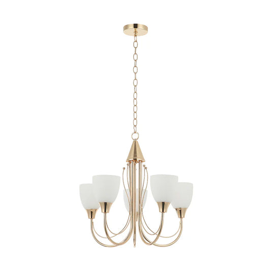 Elegant 5-Light Golden Chandelier with White Glass Shades (PL 7003-27-05-GD)