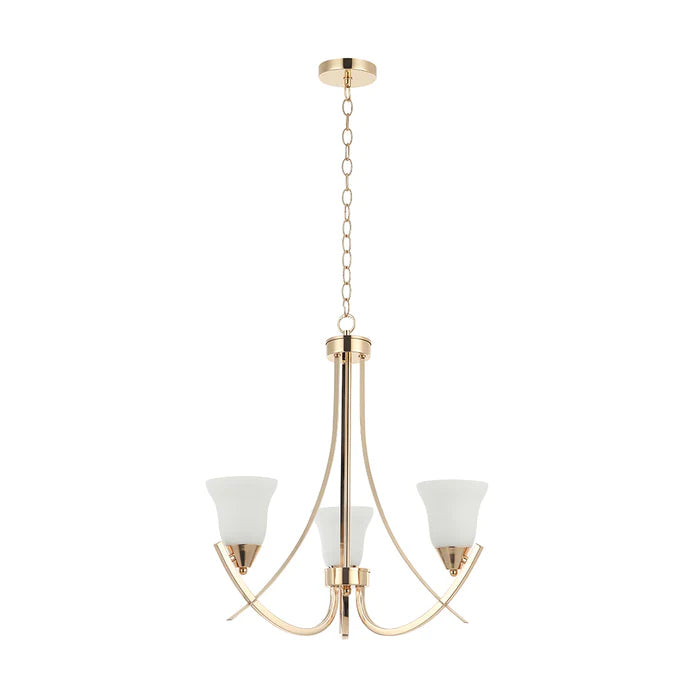 Golden 3-Light Chandelier with Curved Arms and Frosted Glass – E27 (PL 7005-27-03-GD)
