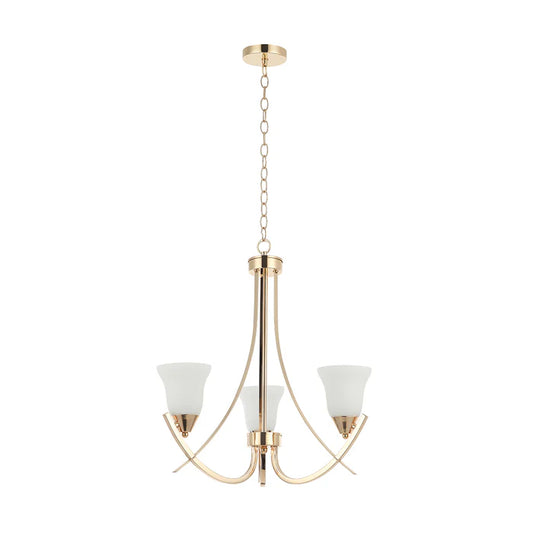 Golden 3-Light Chandelier with Curved Arms and Frosted Glass – E27 (PL 7005-27-03-GD)