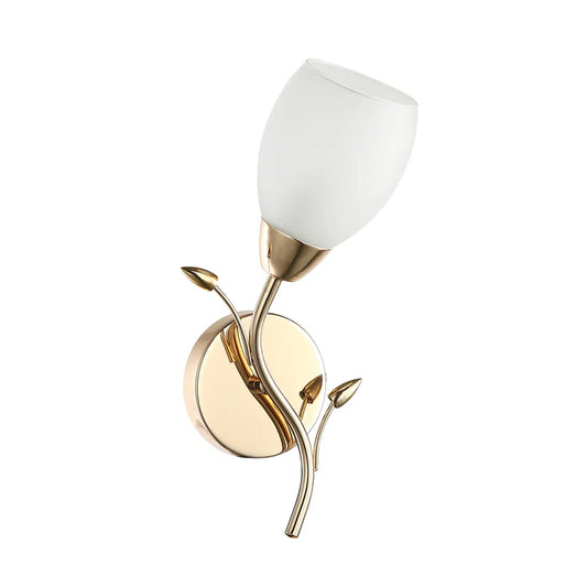 Decorative Golden Wall Light with Leaf Accent & Frosted Glass (PL 7012-27-01-GD)