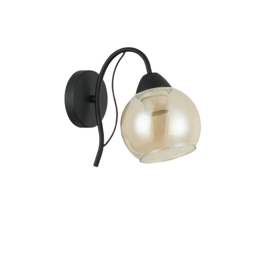 Modern Wall Light With Amber Glass Globe Shade