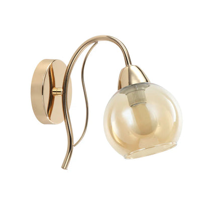 Modern Wall Light With Amber Glass Globe Shade