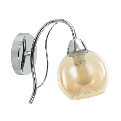 Modern Wall Light With Amber Glass Globe Shade