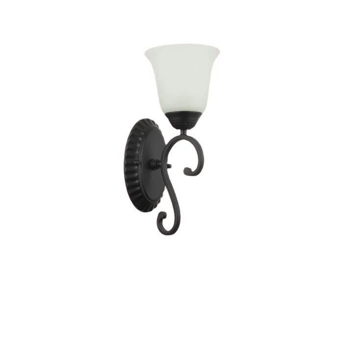 Vintage Black Wall Light with Frosted Bell Glass Shade