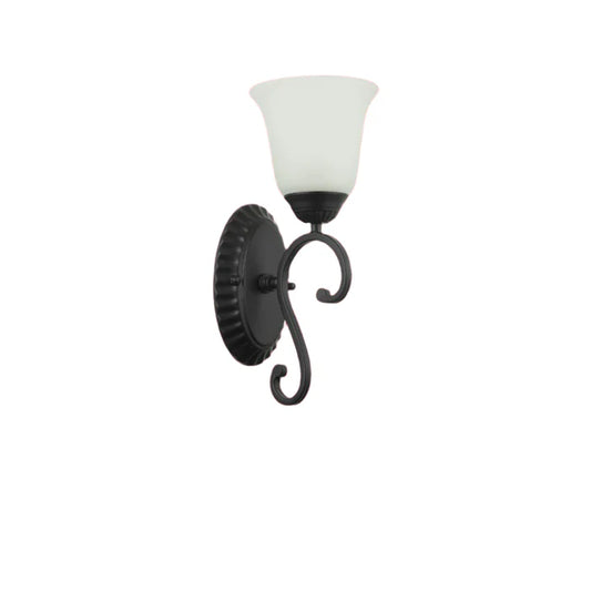 Vintage Black Wall Light with Frosted Bell Glass Shade