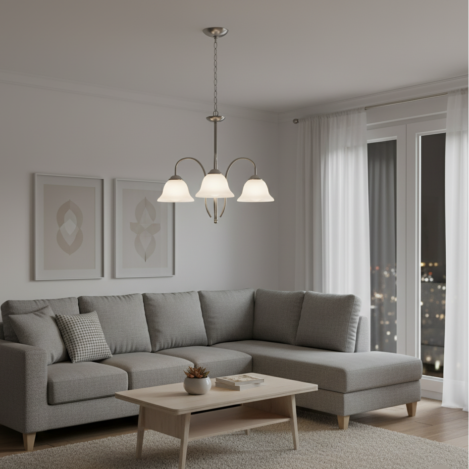 Black/Silver and White 3-Arm Decorative Pendant Lamp (PL 7032-27-03-)