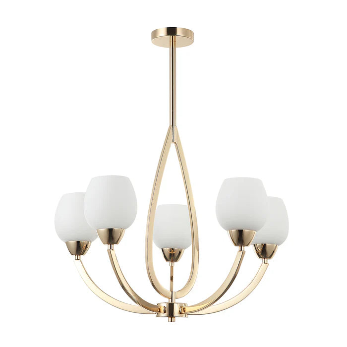 Silver/Gold with White 5-Light Pendant with Frosted Glass Shades