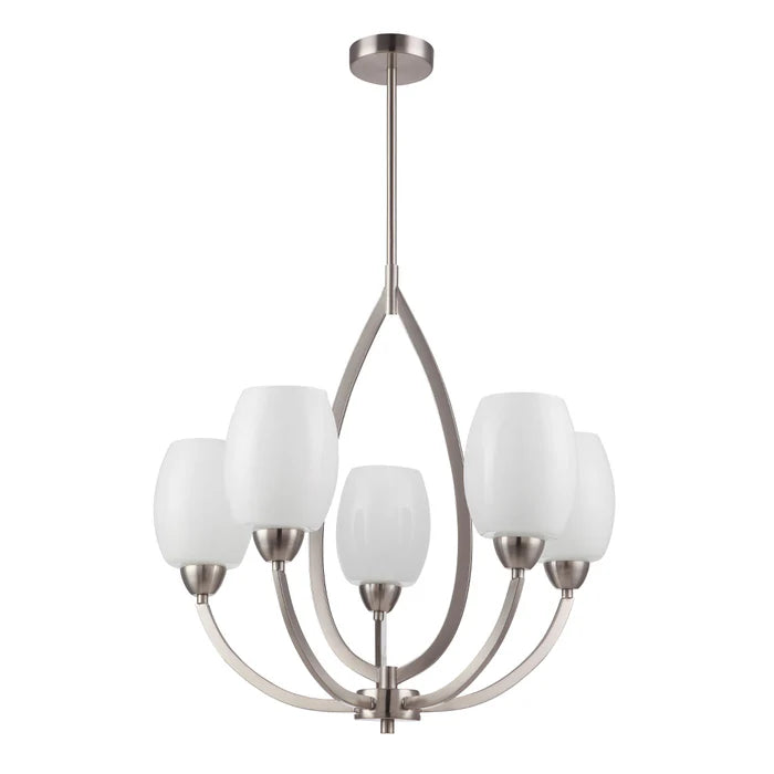 Silver/Gold with White 5-Light Pendant with Frosted Glass Shades