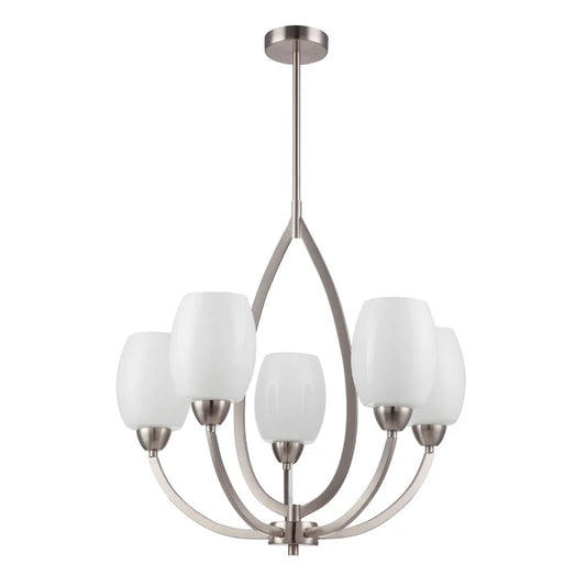 Silver/Gold with White 5-Light Pendant with Frosted Glass Shades