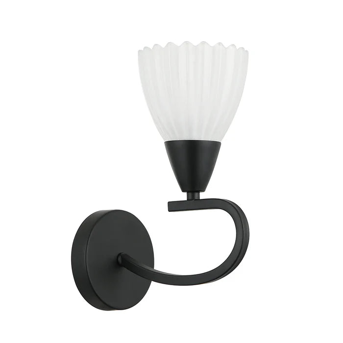 Decorative Wall Lamp – Silver/black with White Finish, E14 Base, Iron & Glass