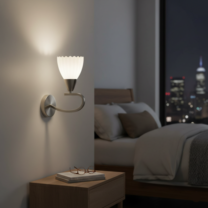 Decorative Wall Lamp – Silver/black with White Finish, E14 Base, Iron & Glass (PL 7036-14-01-)