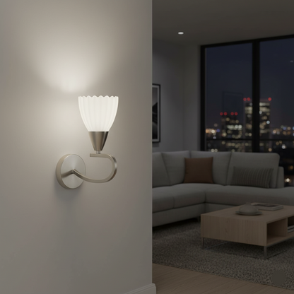 Decorative Wall Lamp – Silver/black with White Finish, E14 Base, Iron & Glass (PL 7036-14-01-)