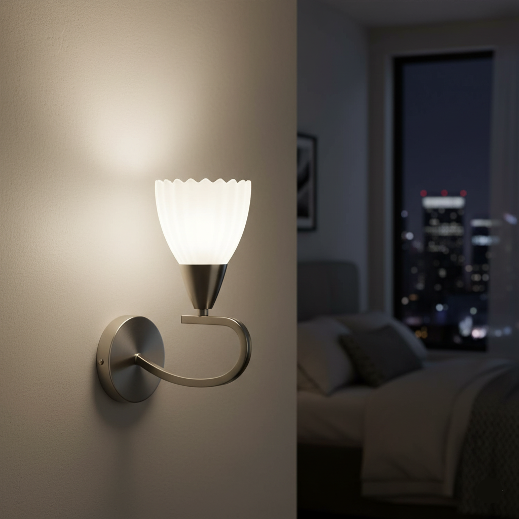 Decorative Wall Lamp – Silver/black with White Finish, E14 Base, Iron & Glass (PL 7036-14-01-)