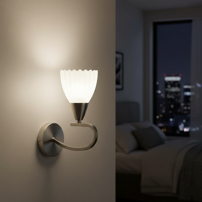 Decorative Wall Lamp – Silver/black with White Finish, E14 Base, Iron & Glass (PL 7036-14-01-)