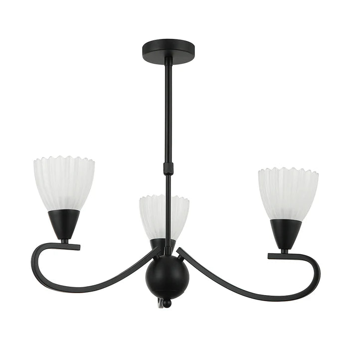 3-Light Pendant Lamp – E14 Base, Black/Silver and White Finish, Iron & Glass Design