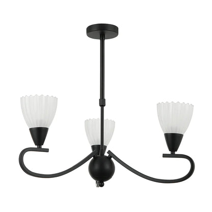 3-Light Pendant Lamp – E14 Base, Black/Silver and White Finish, Iron & Glass Design (PL 7036-14-03-)