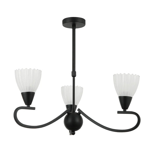 3-Light Pendant Lamp – E14 Base, Black/Silver and White Finish, Iron & Glass Design
