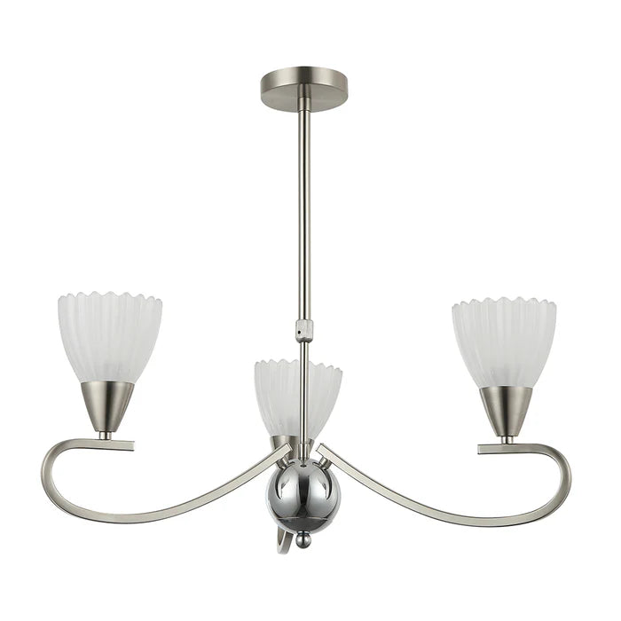 3-Light Pendant Lamp – E14 Base, Black/Silver and White Finish, Iron & Glass Design