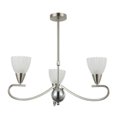 3-Light Pendant Lamp – E14 Base, Black/Silver and White Finish, Iron & Glass Design (PL 7036-14-03-)