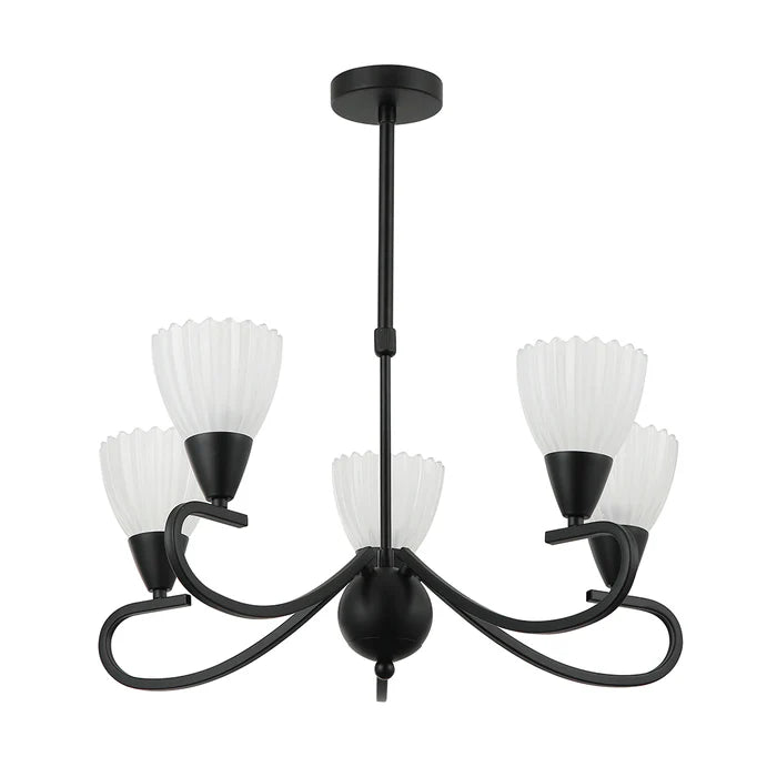 5-Light Pendant Lamp – E14 Base, Iron & Glass, Black/Silver Finish