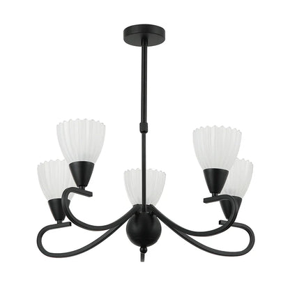 5-Light Pendant Lamp – E14 Base, Iron & Glass, Black/Silver Finish (PL 7036-14-05-)