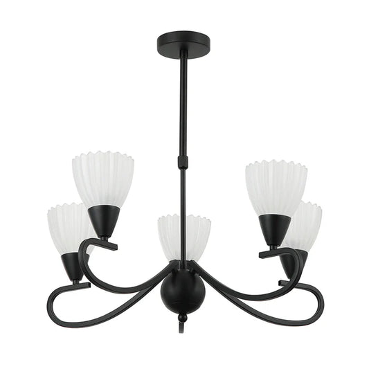 5-Light Pendant Lamp – E14 Base, Iron & Glass, Black/Silver Finish