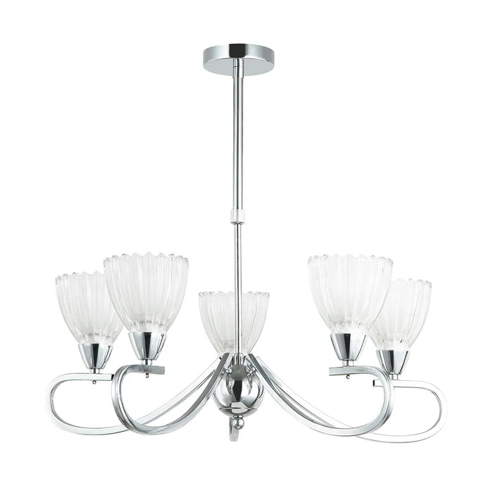 5-Light Pendant Lamp – E14 Base, Iron & Glass, Black/Silver Finish