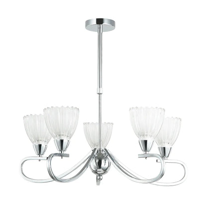 5-Light Pendant Lamp – E14 Base, Iron & Glass, Black/Silver Finish (PL 7036-14-05-)