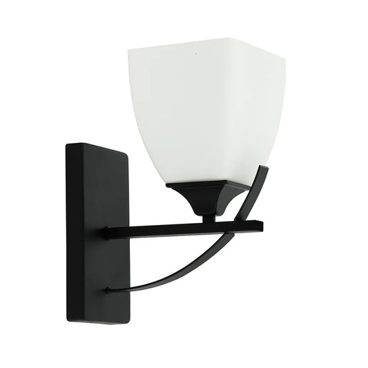Wall Lamp – Modern Black/White Iron Frame with Frosted Glass Shade