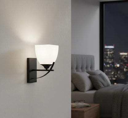 Wall Lamp – Modern Black/White Iron Frame with Frosted Glass Shade (PL 7038-27-01-BK)