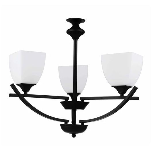 Classic Black 3-Light Pendant Lamp with Frosted Glass