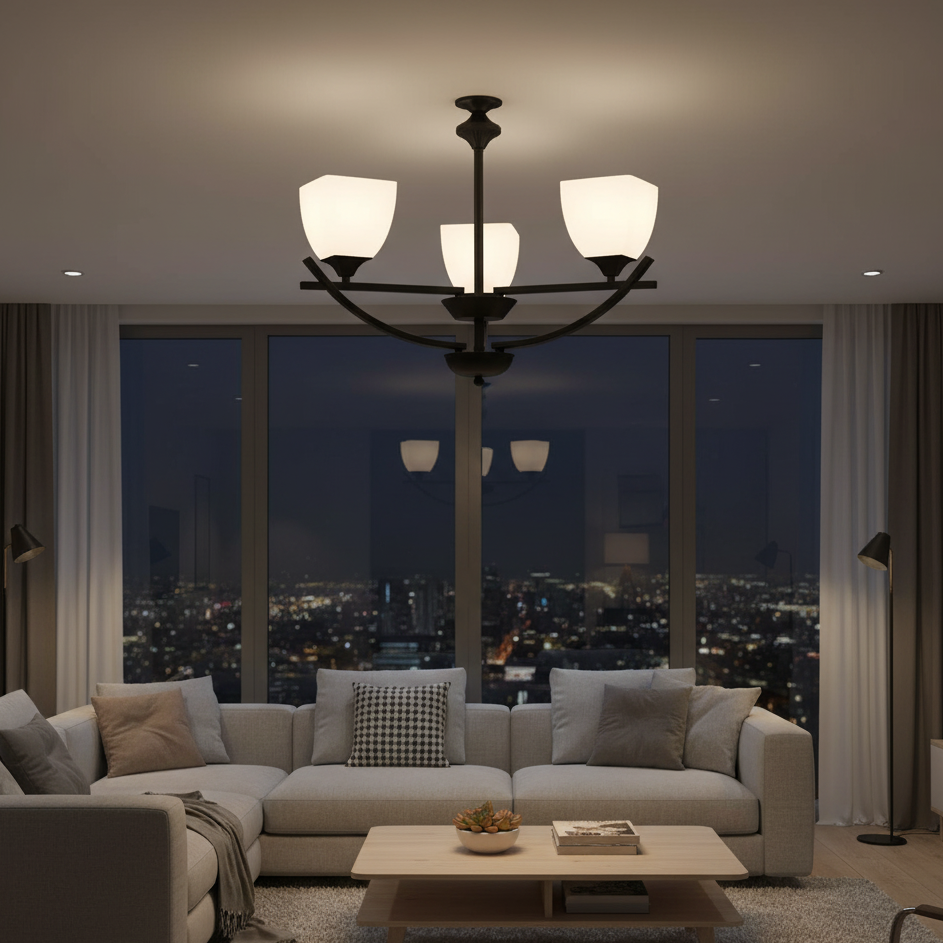 Classic Black 3-Light Pendant Lamp with Frosted Glass (PL 7038-27-03-BK)