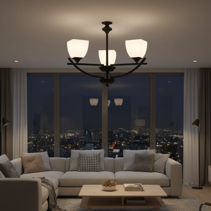 Classic Black 3-Light Pendant Lamp with Frosted Glass (PL 7038-27-03-BK)