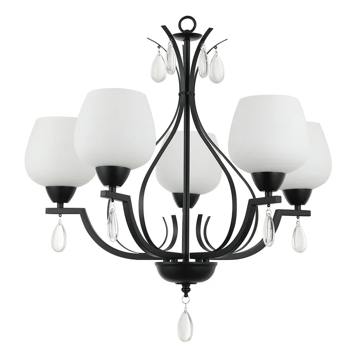 Elegant Silver/Black 5-Light Frosted Glass Pendant