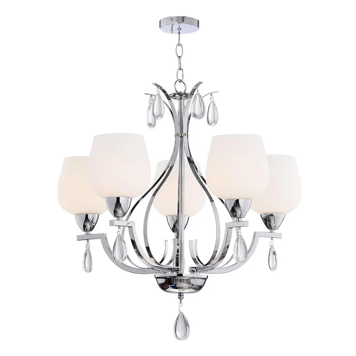 Elegant Silver/Black 5-Light Frosted Glass Pendant