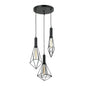 3-Light Pendant Lamp – Black/White Finish, E27 Base, Geometric Cage Design