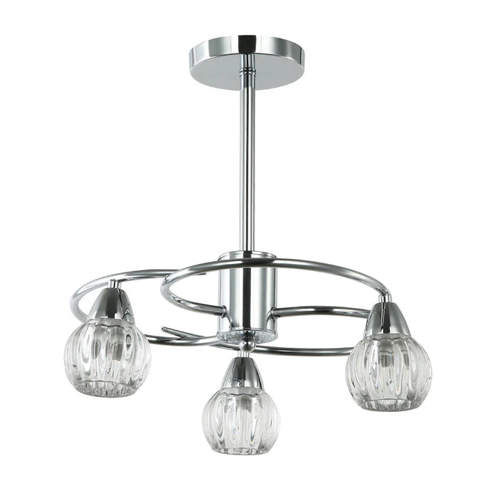 3-Light Pendant Lamp – Silver/White Finish, Decorative Crystal Glass