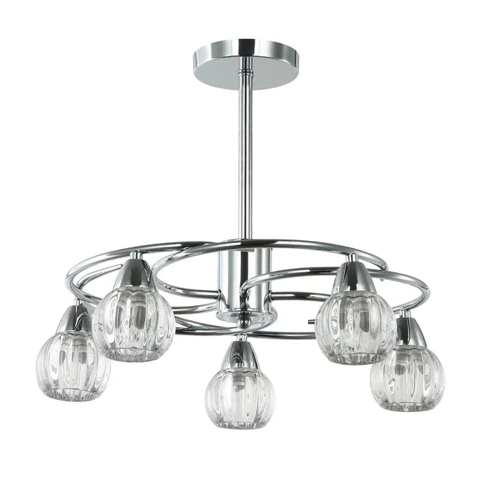 5-Light Pendant Lamp – Silver/White Finish, E14 Base, Crystal-Inspired Glass