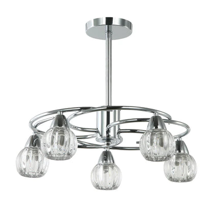 5-Light Pendant Lamp – Silver/White Finish, E14 Base, Crystal-Inspired Glass (PL 7041-14-05-SI)