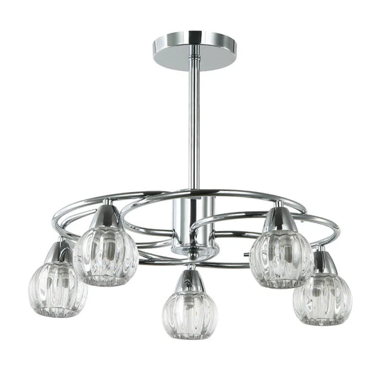 5-Light Pendant Lamp – Silver/White Finish, E14 Base, Crystal-Inspired Glass