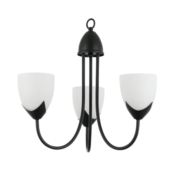 3-Light Pendant Lamp – E27 Base, Iron & Glass, Black/Silver with White Finish