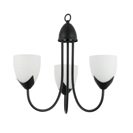 3-Light Pendant Lamp – E27 Base, Iron & Glass, Black/Silver with White Finish
