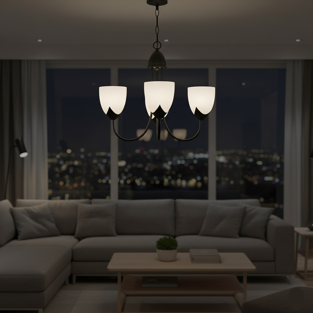 3-Light Pendant Lamp – Iron & Glass, Black/Silver with White Finish (PL 7047-27-03-)