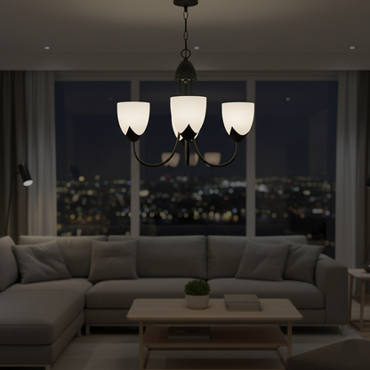 3-Light Pendant Lamp – Iron & Glass, Black/Silver with White Finish (PL 7047-27-03-)