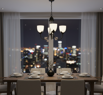 3-Light Pendant Lamp – Iron & Glass, Black/Silver with White Finish (PL 7047-27-03-)