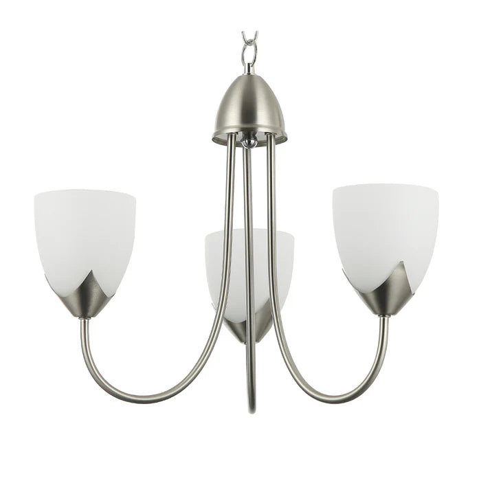 3-Light Pendant Lamp – E27 Base, Iron & Glass, Black/Silver with White Finish