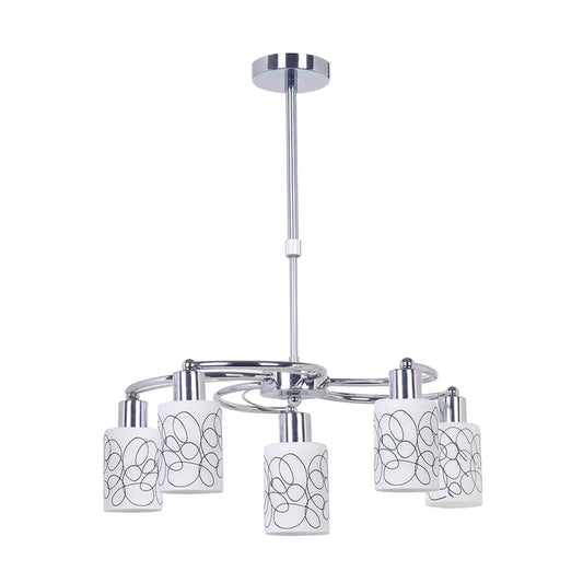 Silver 5-Light Decorative Pendant Lamp with Patterned Glass
