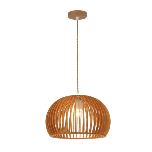 Natural Wooden Slatted Dome Pendant Light