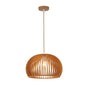 Natural Wooden Slatted Dome Pendant Light
